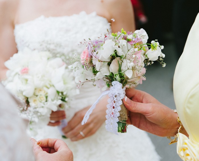 rustic wedding hand tied wedding bouquets lace bouquet white and pink